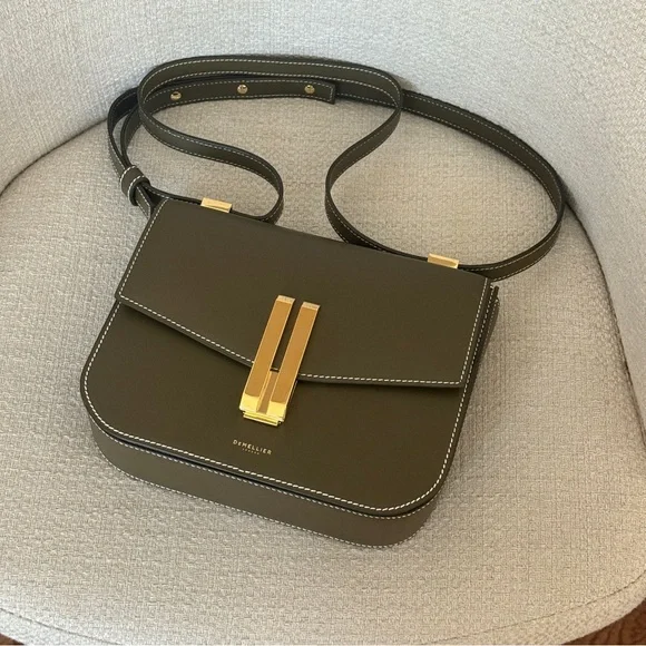DeMellier Dark Olive Crossbody / Shoulder Smooth Leather Bag with Gold Hardware - Picture 7 of 11